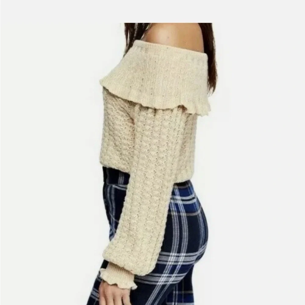 Free People Cream Cable Knit boat neckline Sweater Sz S